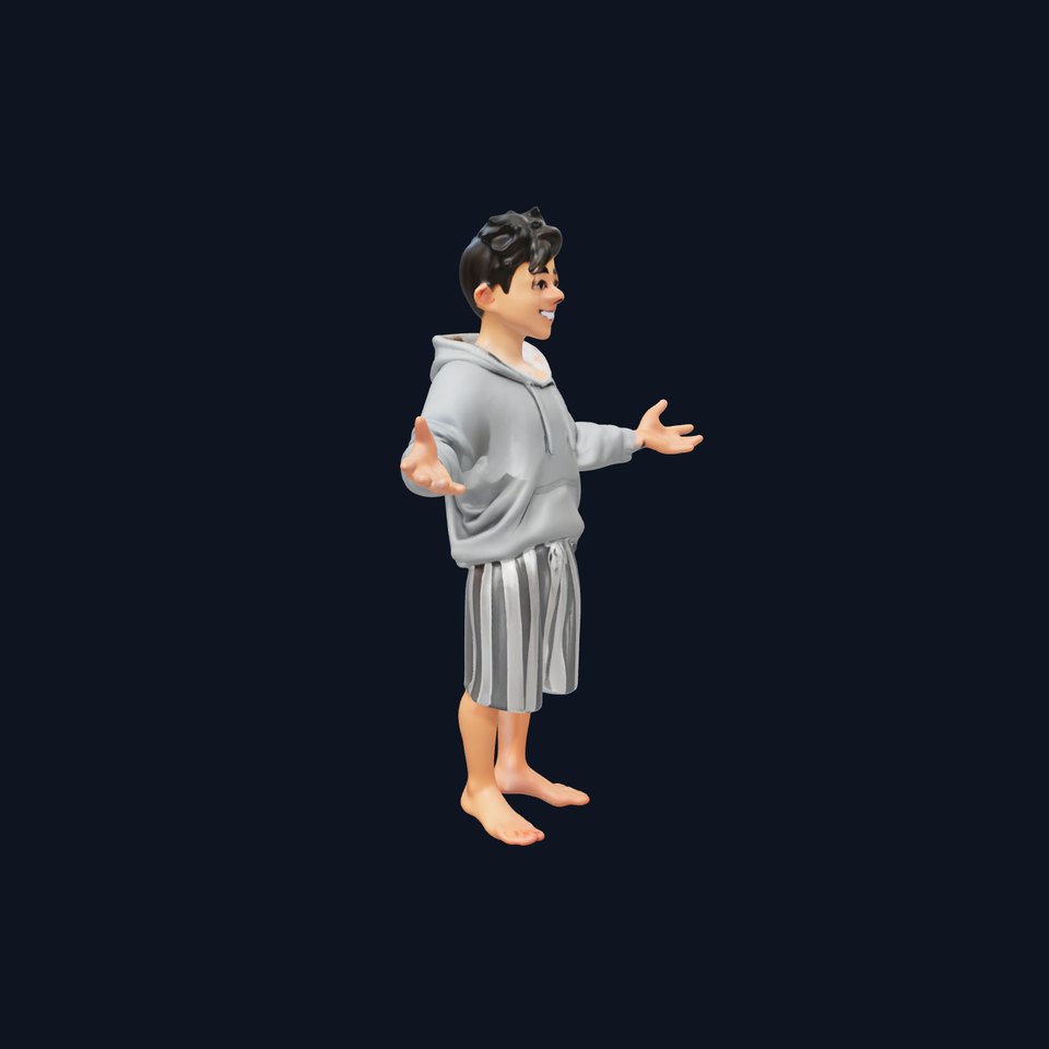 Smiling Youthful Character in Hoodie and Shorts  Rigged and Animated
